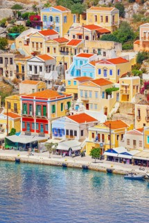 View of Gialos Harbour, Gialos, Symi Island, Dodecanese Islands, Greece