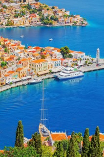 Gialos harbour, high angle view, Symi Island, Dodecanese Islands, Greece