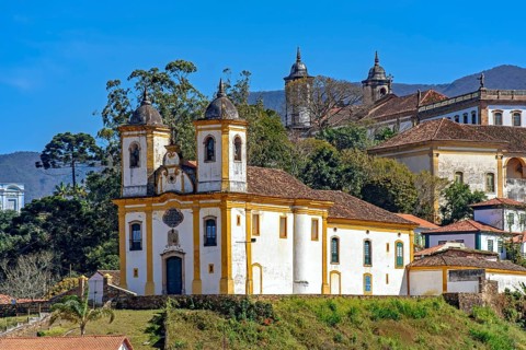 Baroque churches and historic buildings in the old city of Ouro Preto in Minas Gerais