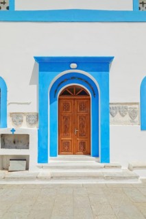 Megali Panagia church facade, Chorio, Symi Island, Dodecanese Islands, Greece