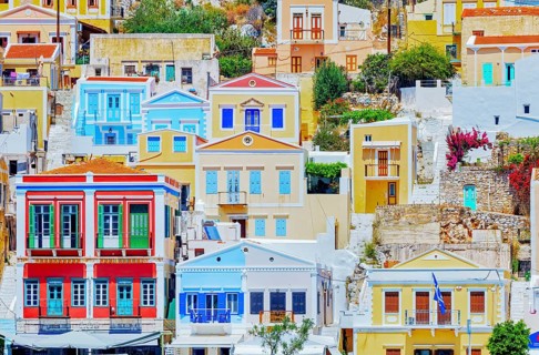 Colourful houses, Symi Island, Dodecanese Islands, Greece