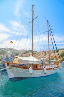 View of Gialos Harbour, Gialos, Symi Island, Dodecanese Islands, Greece