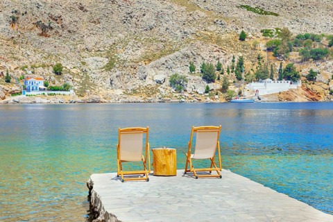 Path leading to the turquoise waters of Nimborio Beach, Nimborio, Symi Island, Dodecanese Islands,