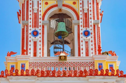 Bell tower, Panormitis monastery, Panormitis, Symi Island, Dodecanese Islands, Greece