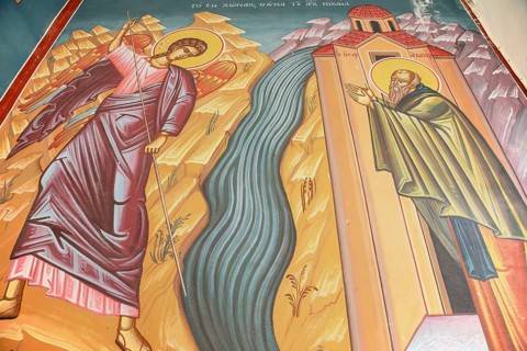Wall painting, Panormitis monastery, Panormitis, Symi Island, Dodecanese Islands, Greece