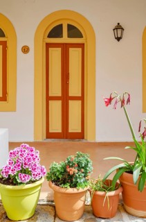 Panormitis monastery interior patio, Panormitis, Symi Island, Dodecanese Islands, Greece