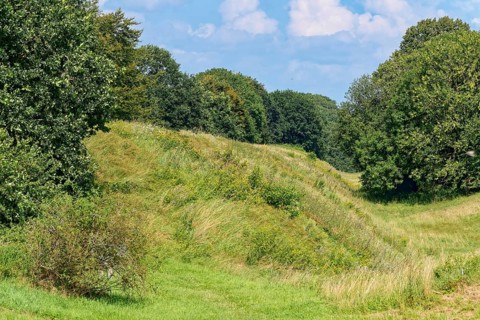 The main rampart, part of the Danewerk rampart system. Danewerk, part of the Haithabu and Danewerk