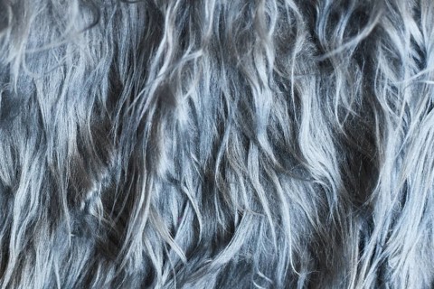 Close up of shaggy gray synthetic fake fur