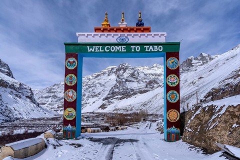 Tor tor over road, Tabo, Himalaya, Kaza, Himachal Pradesh, India