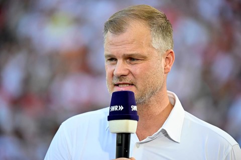 Board Member for Sport Fabian Wohlgemuth VfB Stuttgart Portrait in interview Microphone Microphone