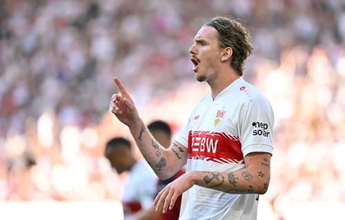 Nick Woltemade VfB Stuttgart (11) Gesture Gesture MHPArena, MHP Arena Stuttgart, Baden-Württemberg,