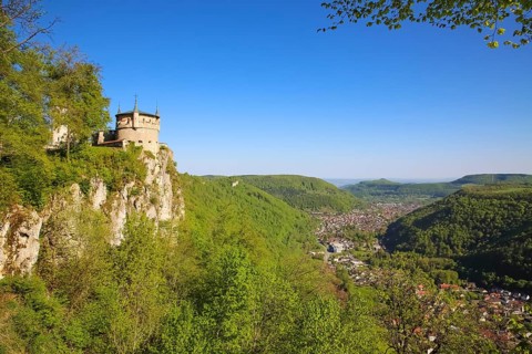Augustenturm, cannon tower, Lichtenstein Castle, fairytale castle of Württemberg, romantic