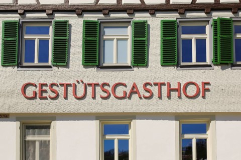 Gestütsgasthof near the stud farm and the Lauterquelle, catering, restaurant, building,