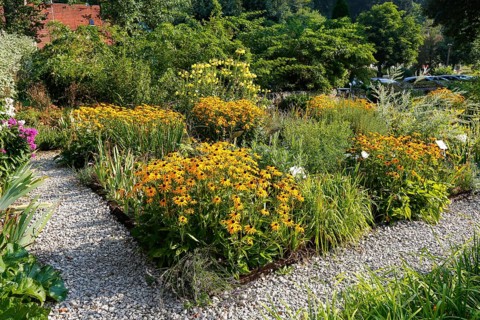 Herb garden near the stud farm museum and the Lauterquelle spring, various plants, perennials,