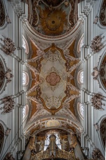 Organ and vaulted ceiling of the Abbey Church of the Assumption of the Virgin Mary, created by the