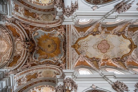Ceiling vault with frescoes, a work designed by the Asam brothers between 1717 and 1723, Abbey