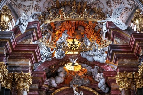Detail of the chancel with the Assumption of the Virgin Mary, a work by the Asam brothers built