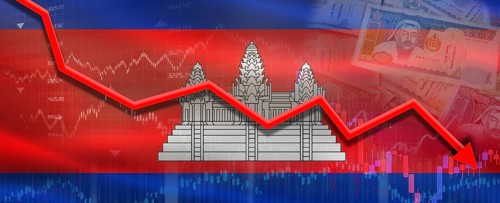 Cambodia financial crisis on economic graph. Financial fall of Cambodia on economy market