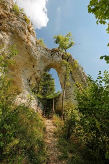 Teufelstorffelsen, Jura rock, gate-like breakthrough, stairs, natural monument between Gammertingen