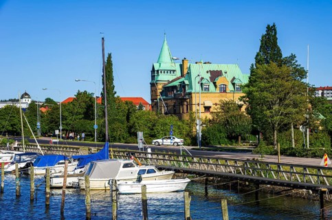 Architectural structures and picturesque maritime ambience at the guest harbour in Uddevalla,