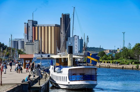 The MS Sunningen, an archipelago boat, docks in the guest harbour of Uddevalla, Bohuslän, Västra