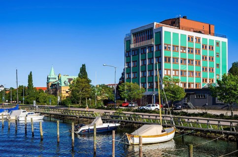 Architectural structures and picturesque maritime ambience at the guest harbour in Uddevalla,