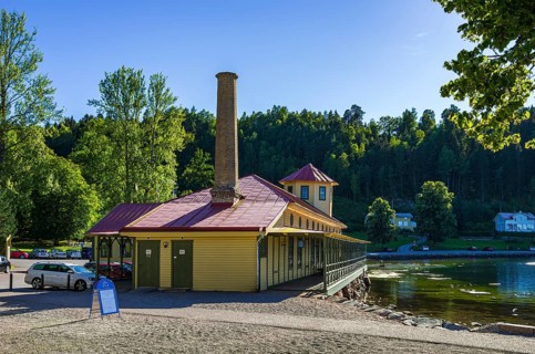 Former spa and bath building at Gustafsberg, a historic spa and bathing resort on the Byfjord in