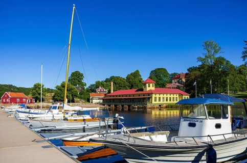 Marina of Gustafsberg, a historic spa and bathing resort on the Byfjord in Uddevalla, Bohuslän,