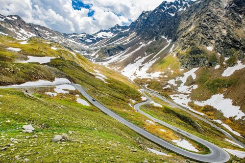 Highest last serpentines hairpin bends tight bends in front of pass summit of mountain pass alpine