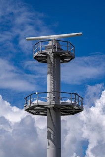 Radar tower, on the North Sea coast near Eemshaven, monitors shipping traffic on the coast,