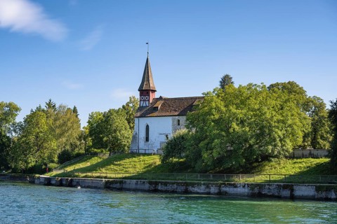 View over the Rhine, Hochrhein to the Wagenhausen provostry at the former Allerheiligen monastery,