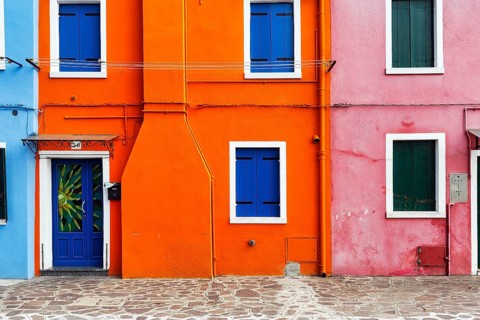 Colourful façade detail, Burano, island in the Venice lagoon, Italy