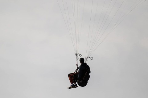 Paraglider or paraglider, Silhouette, near Hvide Sande, North Sea, Denmark