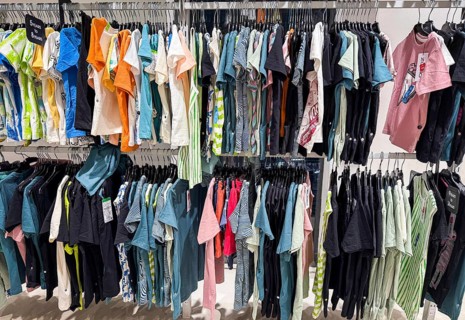 T-shirts display at Zudio store in Guwahati, India, during a monsoon season sale on August 1, 2025