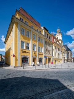 Mohren Pharmacy and Baroque Town Hall, Market Square, Weißenfels, Saxony-Anhalt, Germany