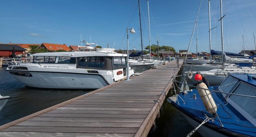 Boats and yachts at the jetty in a harbour, Ringkøbing, Ringkøbing Fjord, Denmark