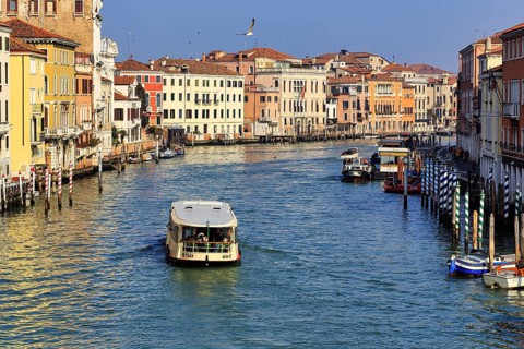Tourist boat on the Grand Canal, Venice in winter, Italy