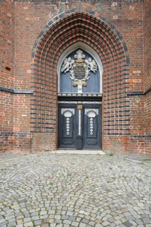 Church door of St. Nikolai Church UNESCO, Brick Gothic, Brick church, Portal, Wismar,