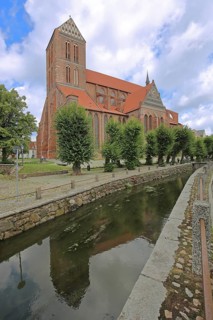 Gothic UNESCO St. Nikolai Church with Mill Stream, Brick Gothic, Brick Church, Stream, Canal,