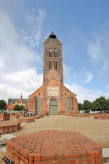 Gothic St Mary's Church tower without nave, brick church, Wismar, Mecklenburg-Western Pomerania,