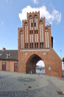 Historic water gate as part of the former city fortifications, Brick Gothic, Brick building, City