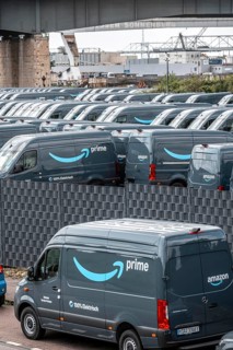 New delivery vehicles for the online mail order company Amazon Prime, with electric drive, are