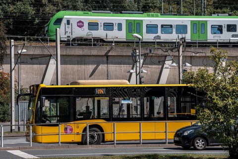 Public transport stop, bus station, local buses in Essen-Steele, bus and S-Bahn junction, Essen,