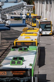 Public transport stop, bus station, local buses in Essen-Steele, bus and S-Bahn junction, Essen,