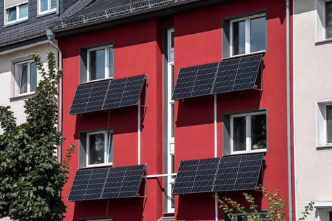Residential building with photovoltaic modules on the façade North Rhine-Westphalia, Germany