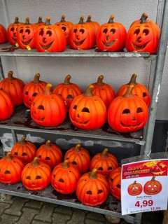 Mülheim, North Rhine-Westphalia, Germany - Decorative pumpkins for Halloween on 31 October were