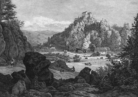 Castle Rabeneck around 1850, high medieval aristocratic castle, above the valley of the Wiesent in