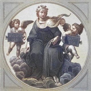Symbolism of theology, An angel with books and putti on clouds, symbolising knowledge and