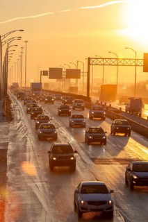 Traffic entering the city of Montreal at sunset, Traffic jam, Province of Quebec, Canada, North