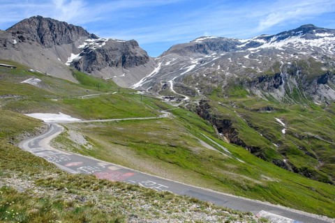 View of last section part of mountain road pass road alpine road above above tree line shortly in